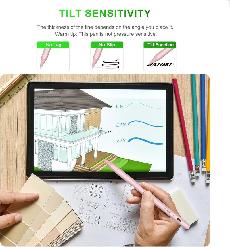 HATOKU Stylus Pen for iPad 2018-2025: 15 Mins Fast Charging Pencil 1 Generation with Tilt Sensitivity Palm Rejection - Work for iPad Air 3 4 5 M2 M3- Pro 11" 12.9" M4 - Mini 5 6 - iPad 6 7 8 9 10 11 (Pink) - Image 5